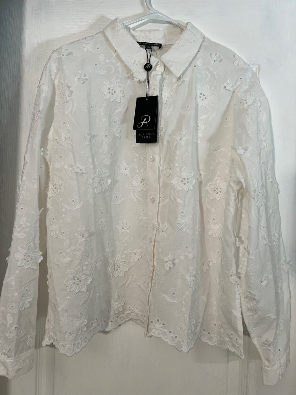 Adrianna Papell White Eyelet Embroidered Cotton Blouse M - Picture 2 of 16